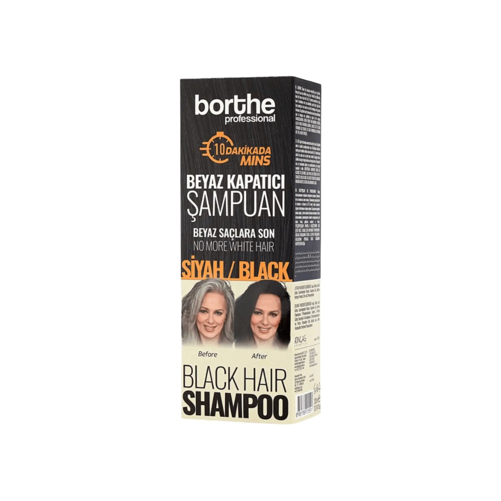 Shampooing colorant noir couvrant cheveux blancs Borthe 300 ml Shampooing colorant noir couvrant cheveux blancs Borthe 300 ml