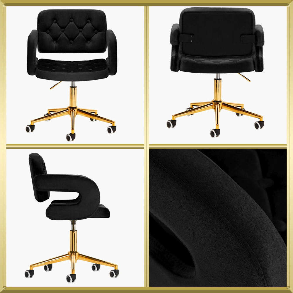 Fauteuil de coiffure & beauté velours noir-gold 4Rico Fauteuil de coiffure & beauté velours noir-gold 4Rico