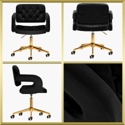 Fauteuil de coiffure & beauté velours noir-gold 4Rico