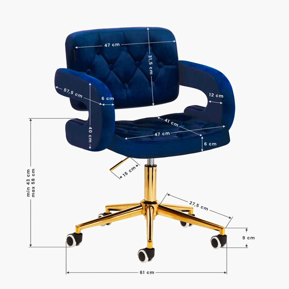 Fauteuil de coiffure & beauté velours bleu-gold 4Rico