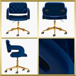 Fauteuil de coiffure & beauté velours bleu-gold 4Rico