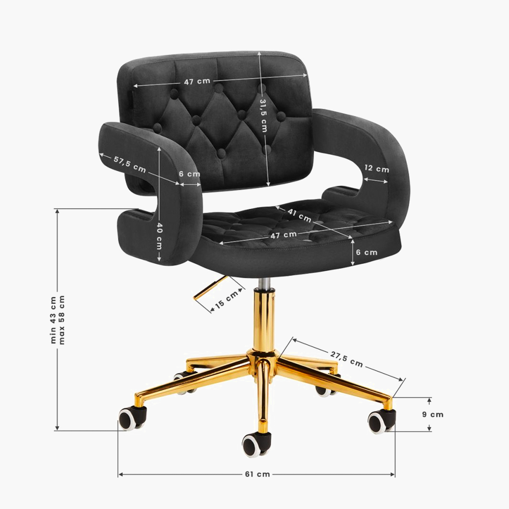 Fauteuil de coiffure & beauté velours gris-gold 4Rico