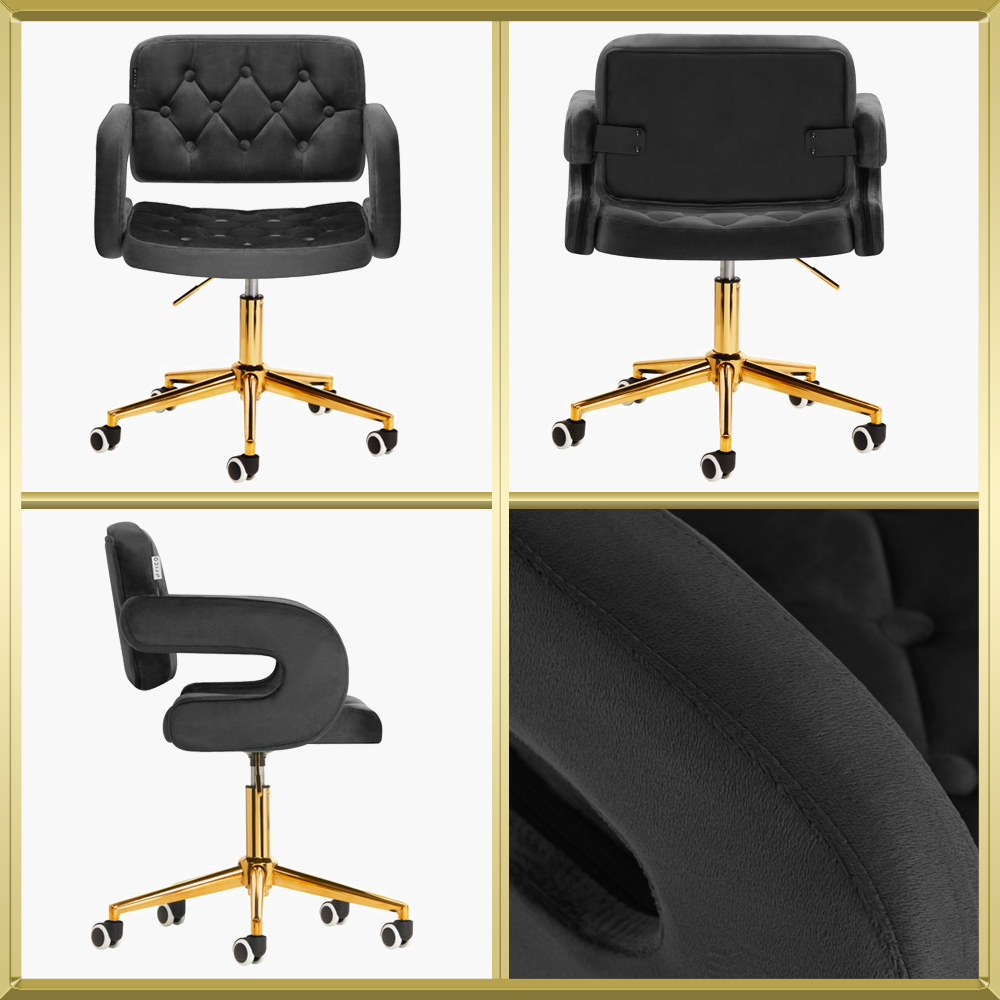 Fauteuil de coiffure & beauté velours gris-gold 4Rico