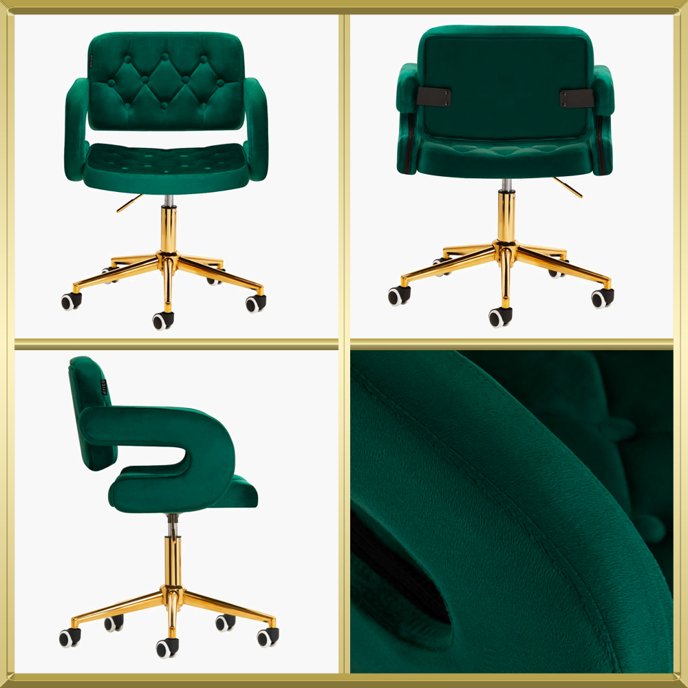Fauteuil de coiffure & beauté velours vert-gold 4Rico