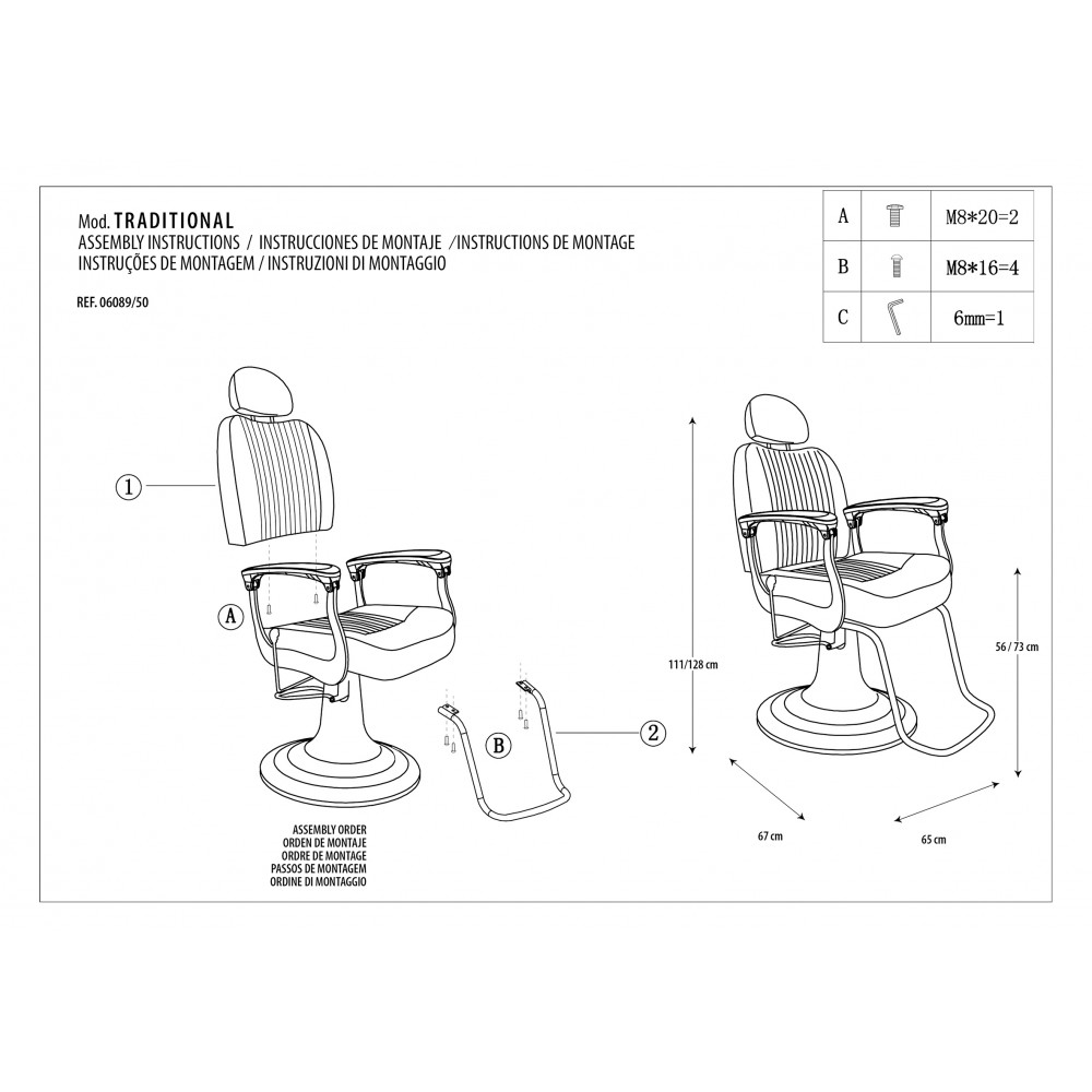 Fauteuil de barbier noir Tradi Eurostil