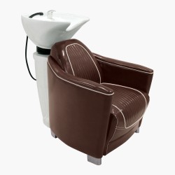 Bac à shampoing cuir-marron cuve-blanche Hornet Jacques Seban