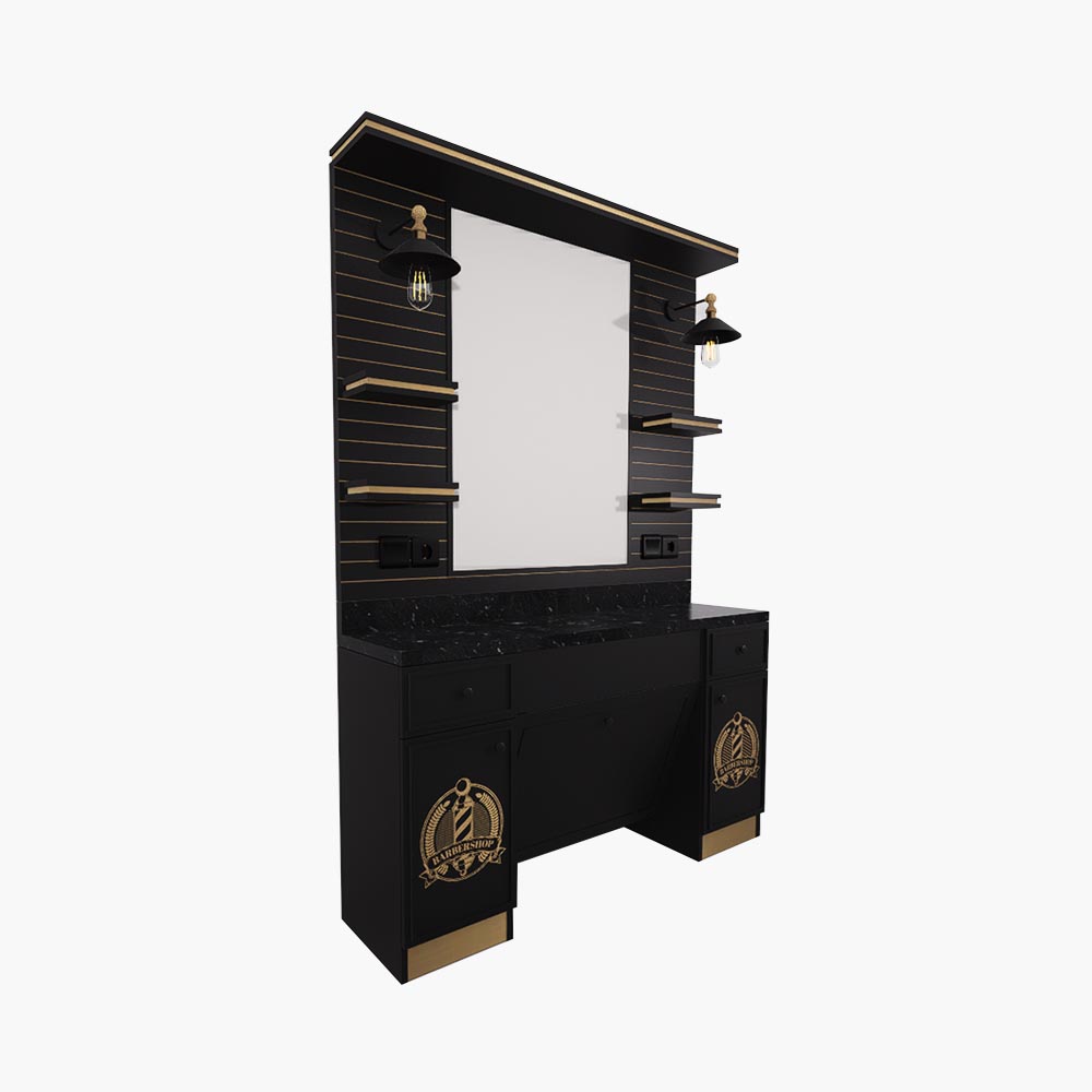Poste de travail pour salon de coiffure M26 Noir Qainzo